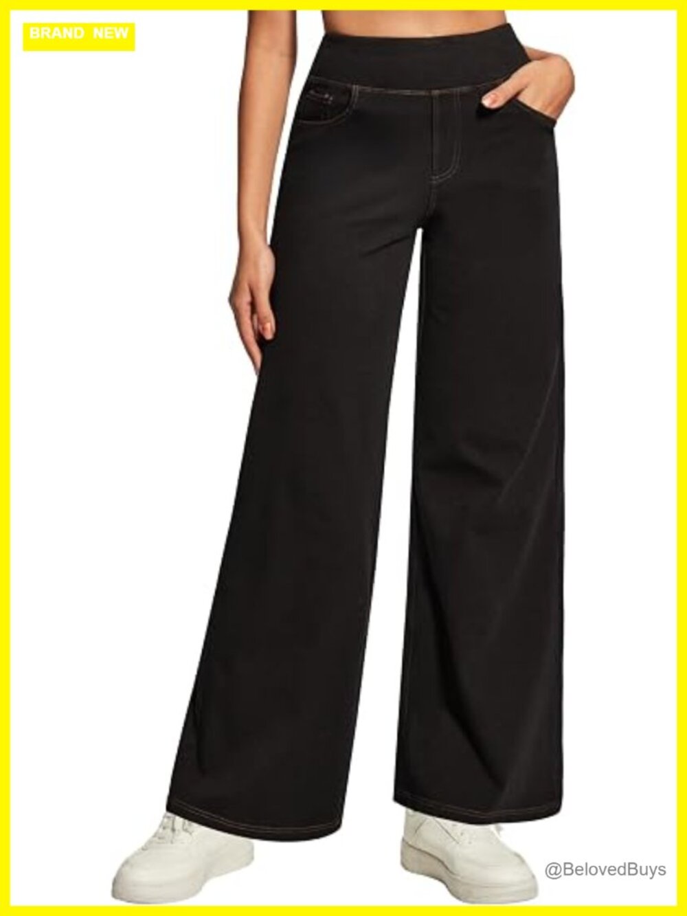 High Waist Wide Leg Pull On Baggy Jeans Stretchy Straight Leg Denim Pants